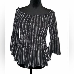 Candie's Black 3/4 Bell Sleeve Smocked Off/On Shoulder Top, Size Large, NWOT